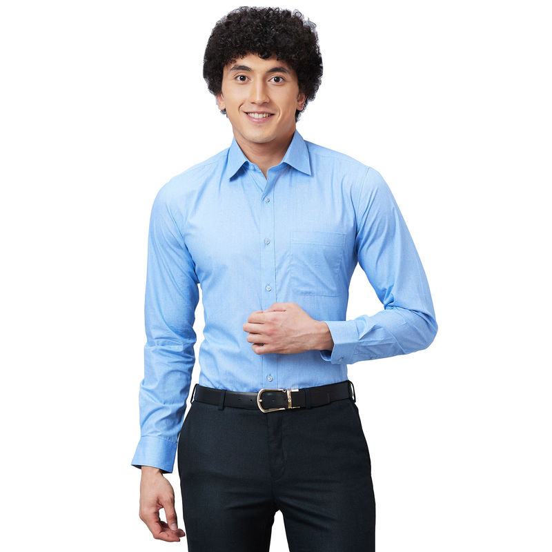 Raymond Slim Fit Self Design Medium Blue Shirt (39)