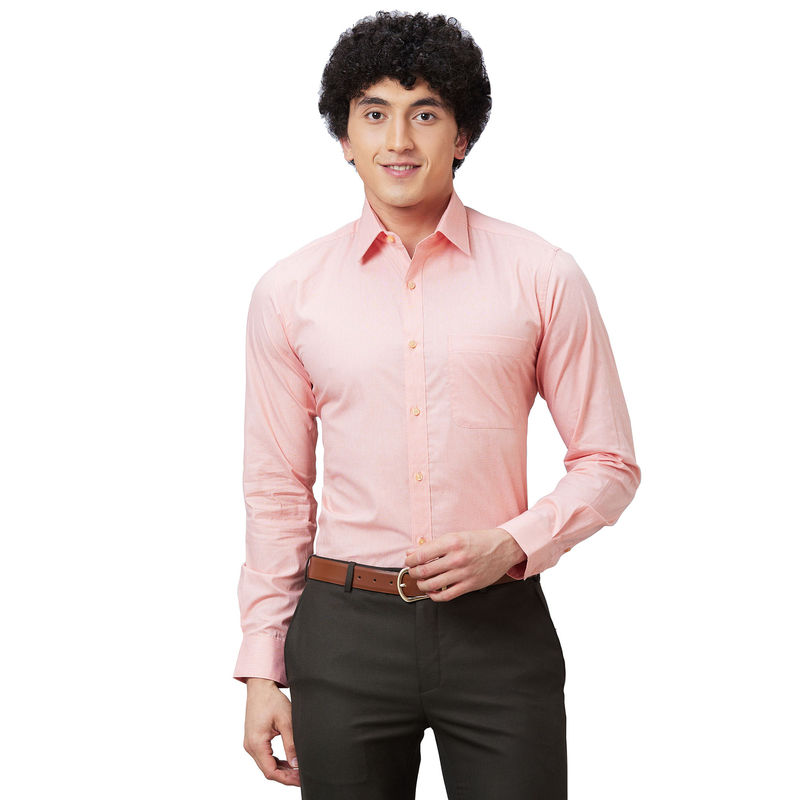 Raymond Slim Fit Self Design Medium Orange Shirt (40)