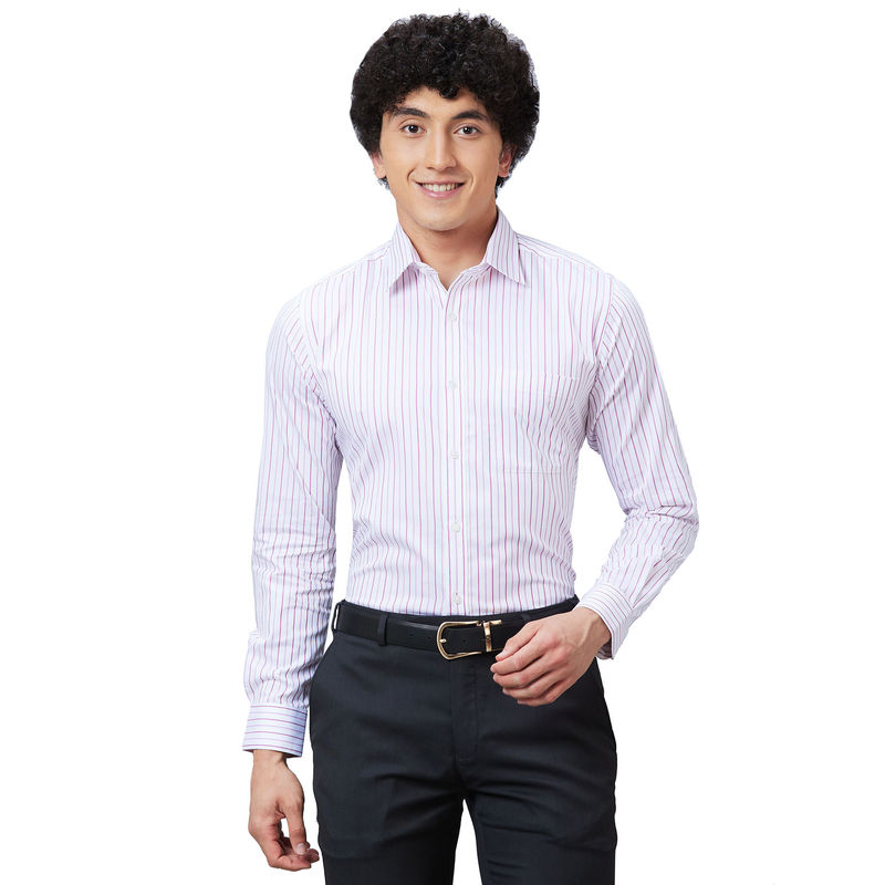 Raymond Slim Fit Striped Light Violet Shirt (40)