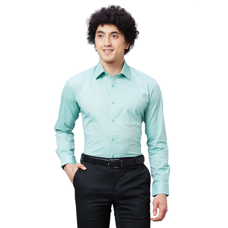 Raymond Slim Fit Self Design Medium Green Shirt (40)