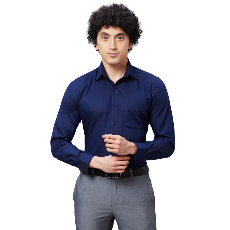 Raymond Regular Fit Self Design Dark Blue Shirt (39)