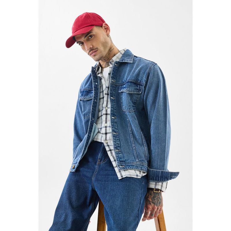 Snitch Blue Solid Full Sleeves Relaxed Casual Jacket for Men (2XL)