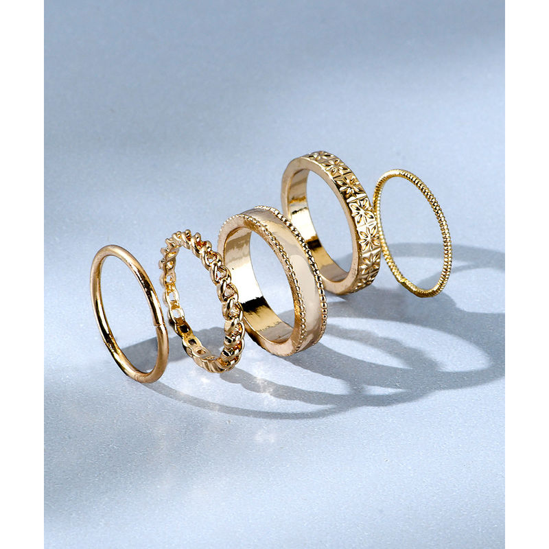 Buy Accessorize London Womens Gold Flower Etched Stacking Ring Pack ...