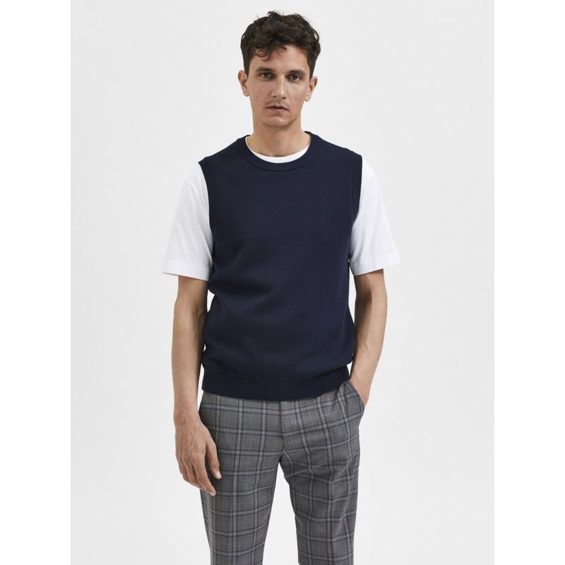 Selected Men Solid Casual Navy Blue Sweater (L)