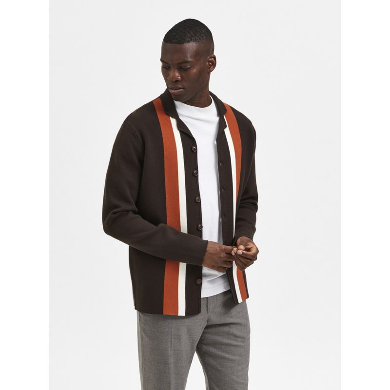Selected Men Striped Casual Brown Sweater (M)