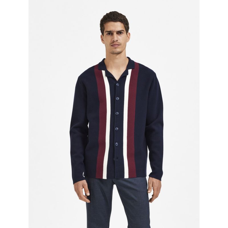 Selected Men Striped Casual Navy Blue Sweater (XL)