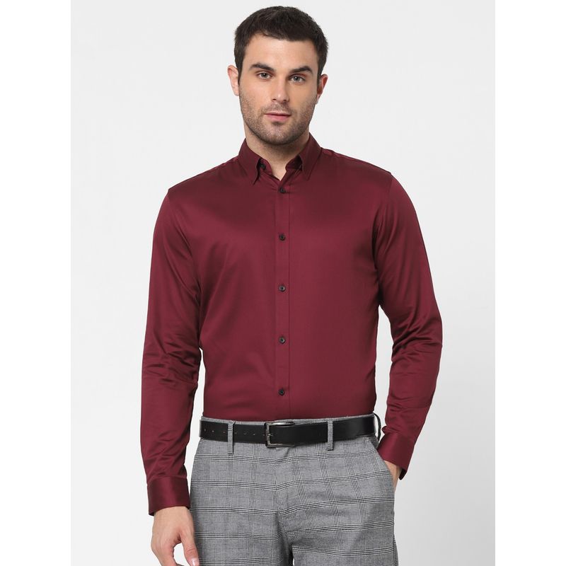Selected Men Solid Formal Maroon Shirt (XL)