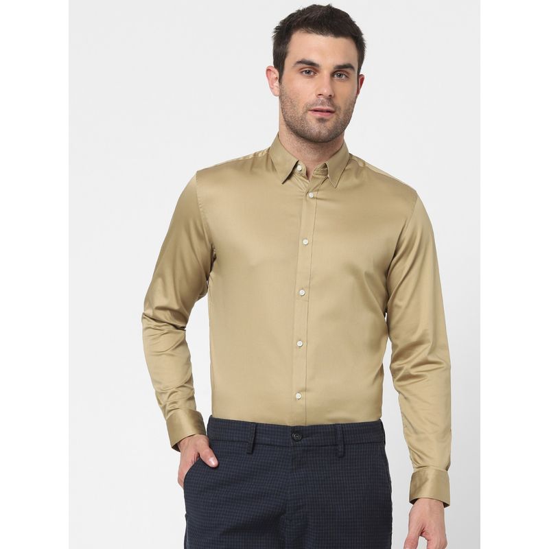 Selected Men Solid Formal Khaki Shirt (2XL)