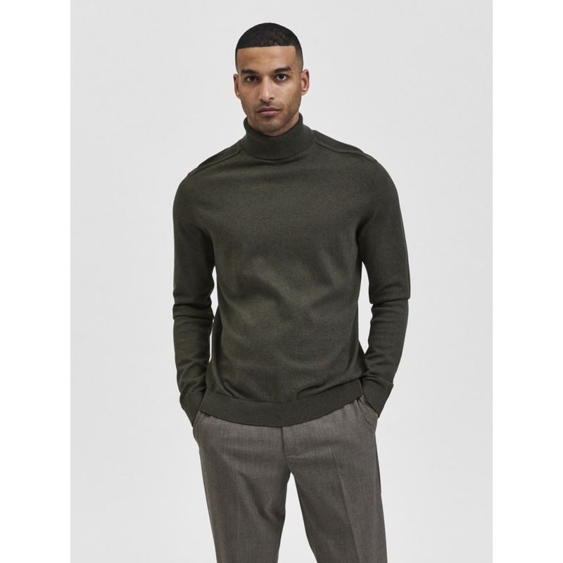 Selected Men Solid Casual Green Sweater (XL)