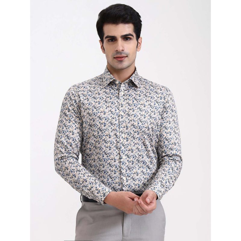 Wyre Men Cream Printed Party Wear Shirt (38)
