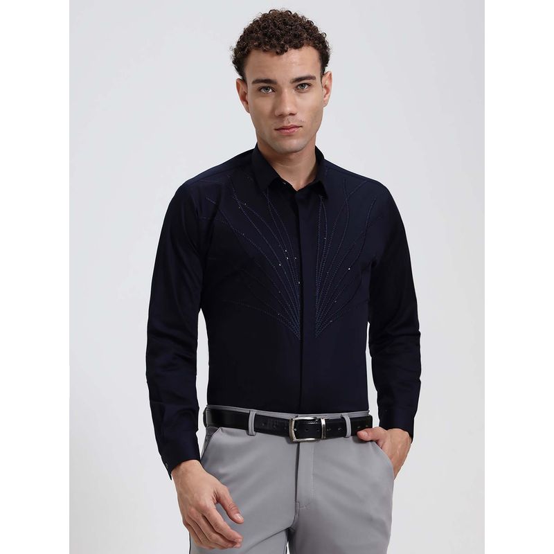 Wyre Navy Blue Solid Slim Fit Party Wear Shirt (44)