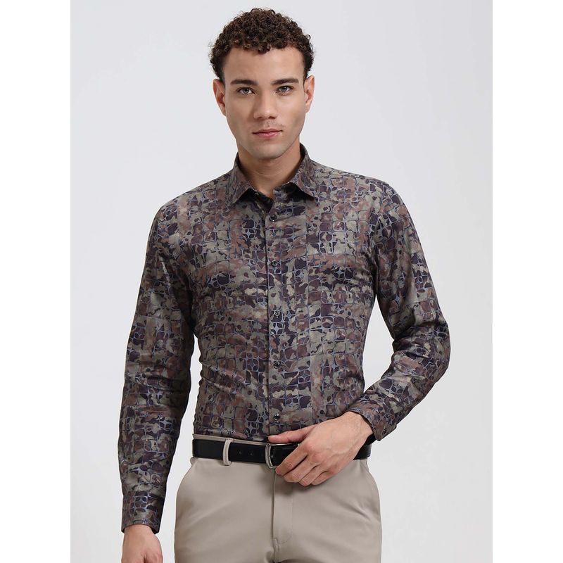 Wyre Men Olive & Brown Printed Party Wear Shirt (39)