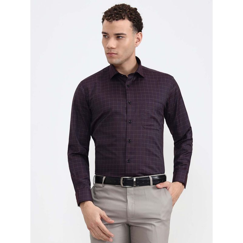 Greenfibre Dark Burgundy Checked Slim Fit Formal Shirt (39)