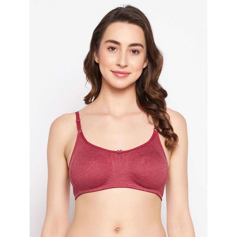 Clovia Cotton Rich Solid Non-Padded Full Cup Wire Free T-shirt Bra - Light Red (36B)