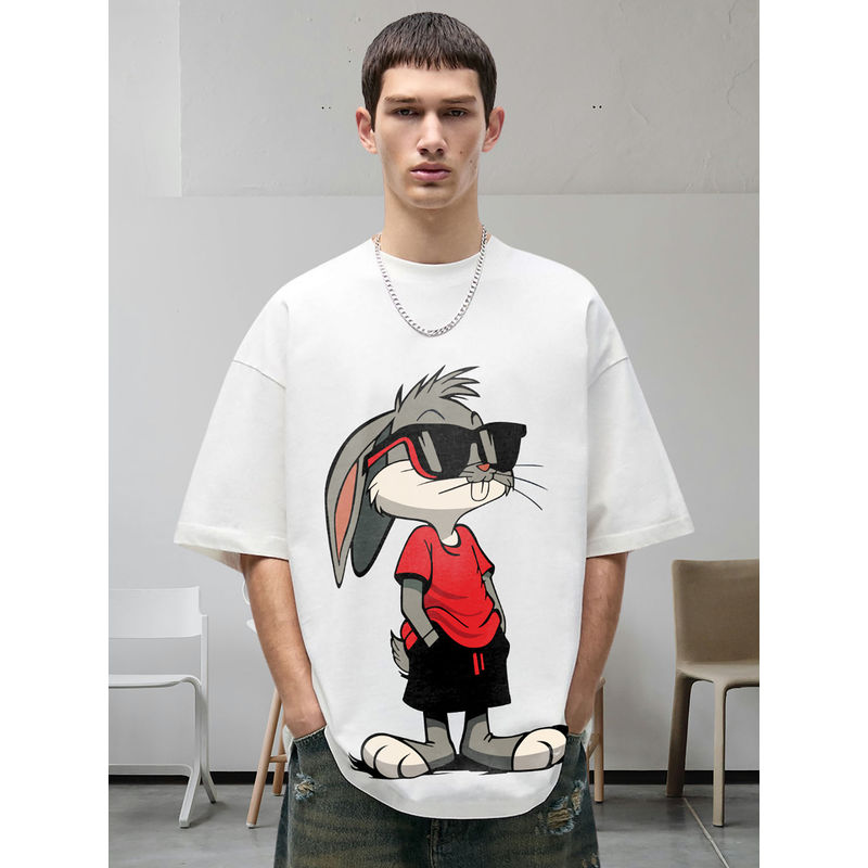 PRONK Don'T Give Up Men White Printed Premium Oversized Terry T-Shirt (2XL)