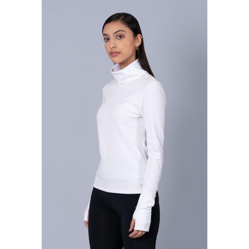 Muvazo Women White Rush In White High Neck T-Shirt (L)