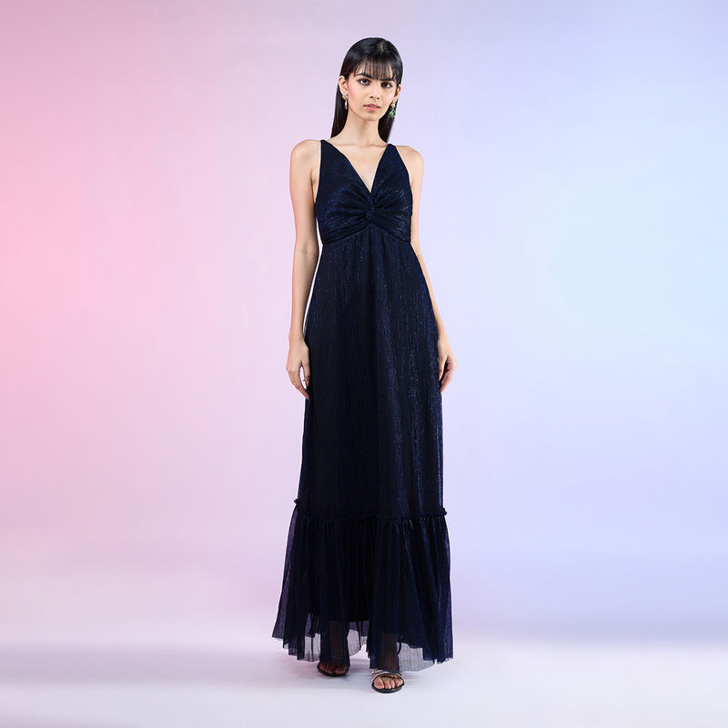 RSVP by Nykaa Fashion Navy Blue V-Neck Gown (XS)