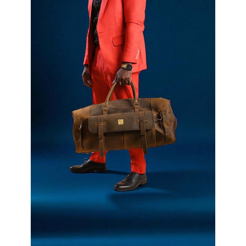 Buy Ya Qalbi Rustic Brown Genuine Leather Duffle Bag With