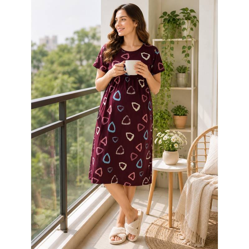 MomToBe Womens Cotton Wine Feeding Nighty (L)