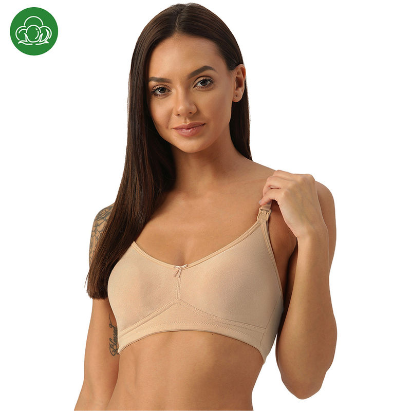 Inner Sense Organic Cotton Antimicrobial Soft Nursing Bra with Removable Pads-Nude (XXL)