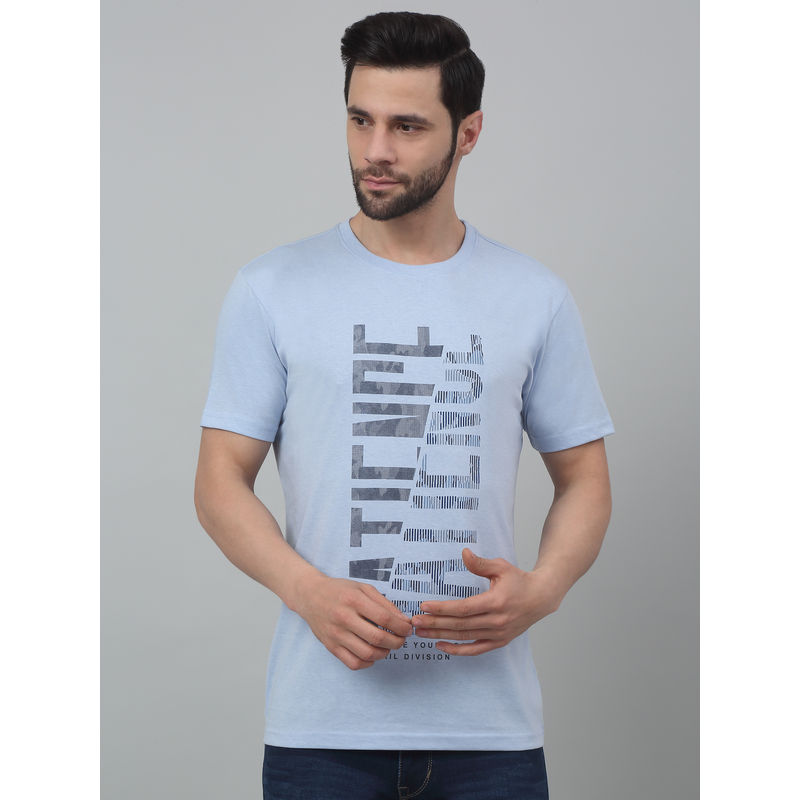 Cantabil Men Sky Blue Typography Round Neck Half Sleeves T-Shirt (M)