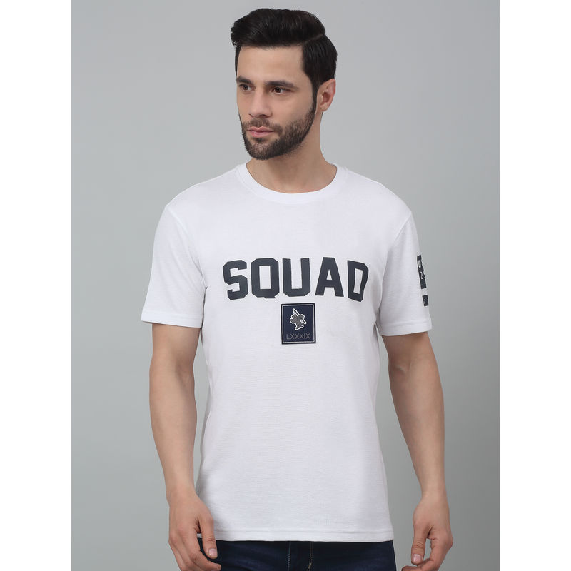 Cantabil Men White Typography Round Neck Half Sleeves T-Shirt (L)