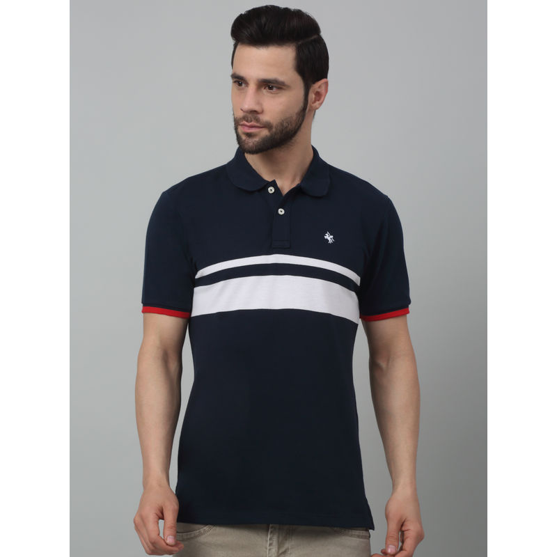 Itami Navy Striped Cap Sleeve Polo Shirt