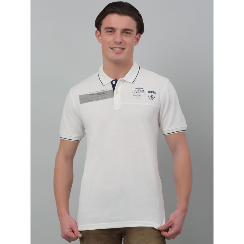 Cantabil Men Off White Polo Neck Half Sleeves T-Shirt (M)