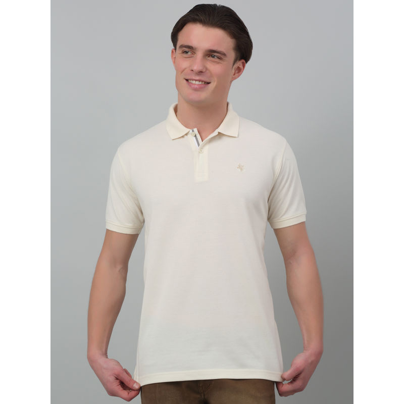 Cantabil Men Ivory Solid Polo Neck Half Sleeves T-Shirt (XL)