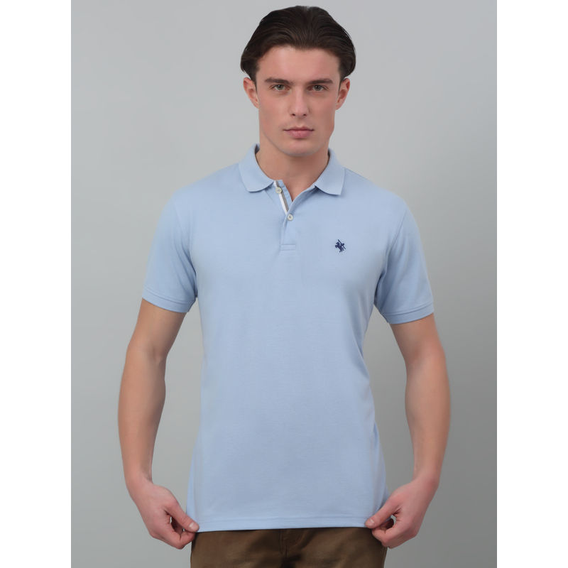Cantabil Men Sky Blue Solid Polo Neck Half Sleeves T-Shirt (XL)