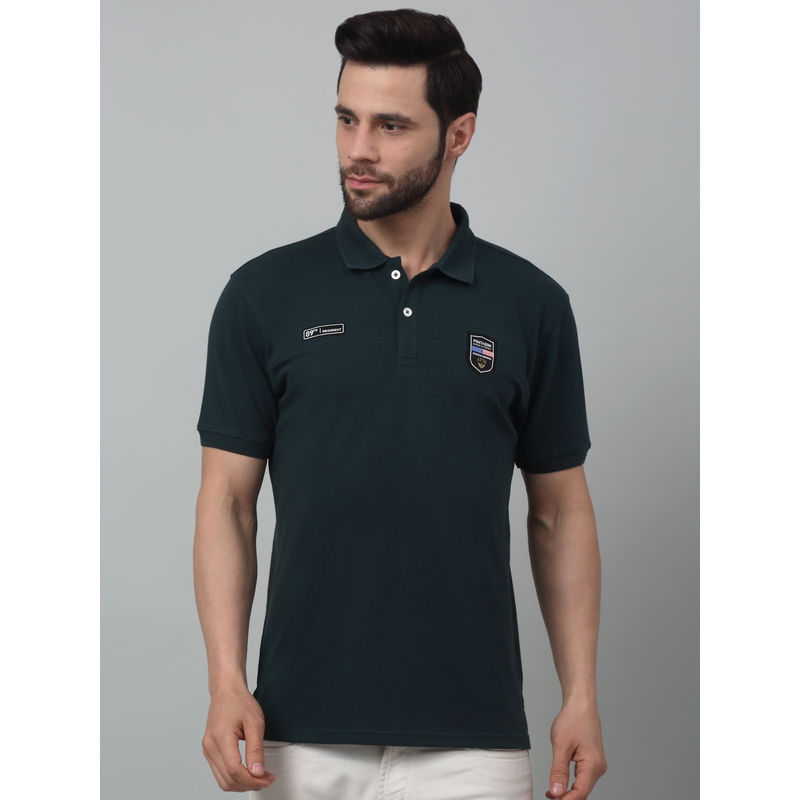 Cantabil Men Teal Blue Solid Polo Neck Half Sleeves T-Shirt (M)