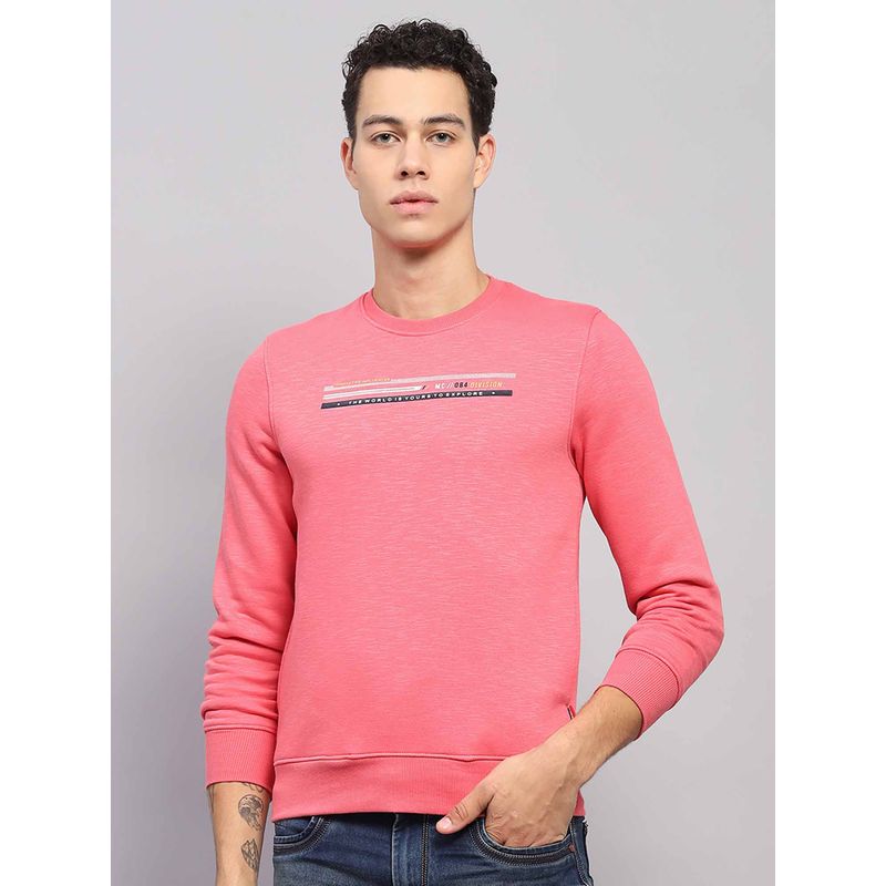 Monte Carlo Mens Printed Pink Round Neck Full Sleeve Sweatshirt (L)