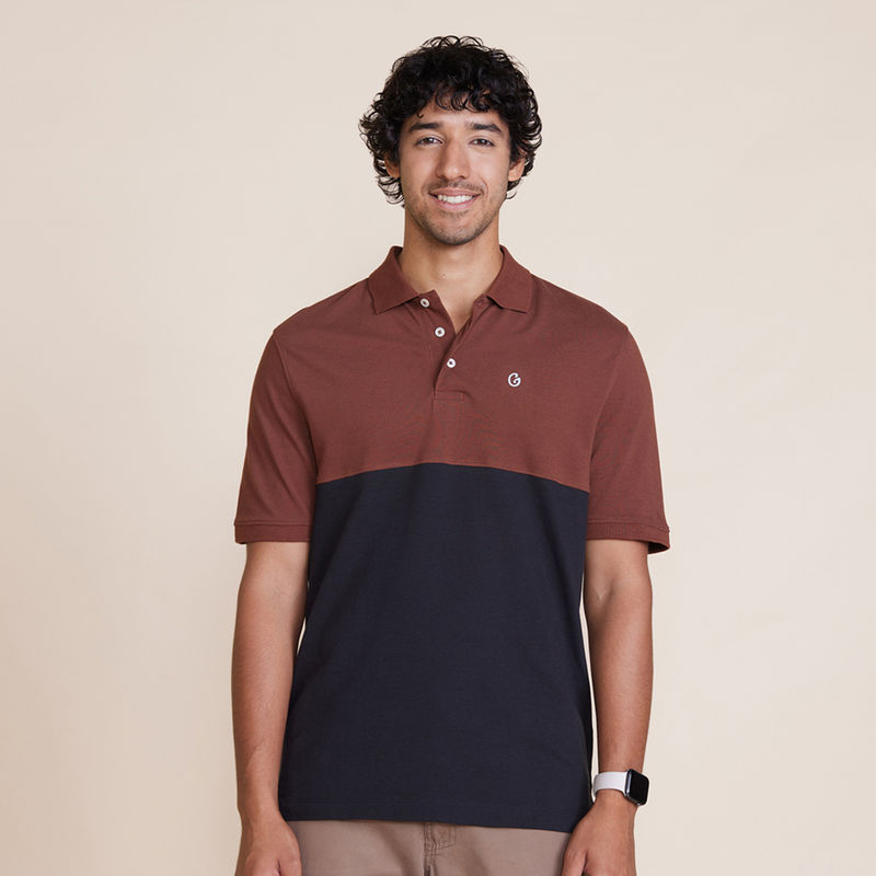 GLOOT Color Block Polo T-Shirt GLA013 Brown GLA013 (S)