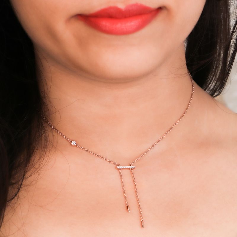 Praavy 925 Sterling Silver Pendulum Necklace Plated In Rose Gold (p19n0008)