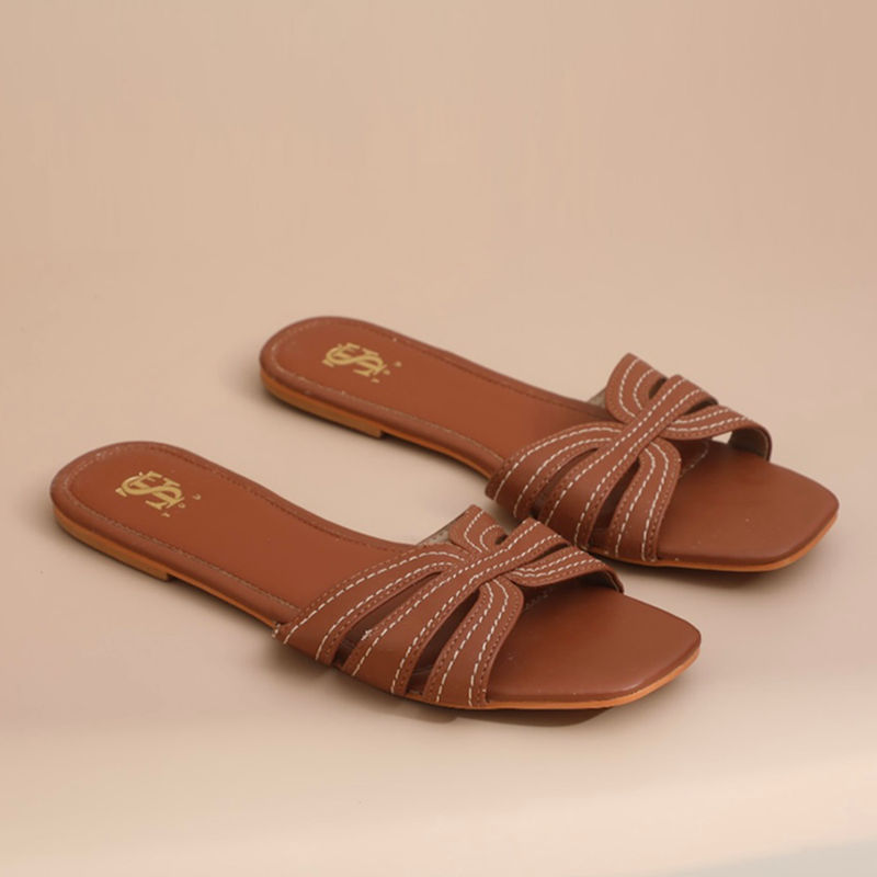 Shoe that fits you Brown Strappy Slide Flats (EURO 35)