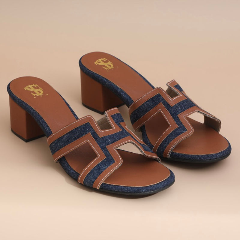 Shoe that fits you Navy Blue Denim Colorblock Heels (EURO 37)