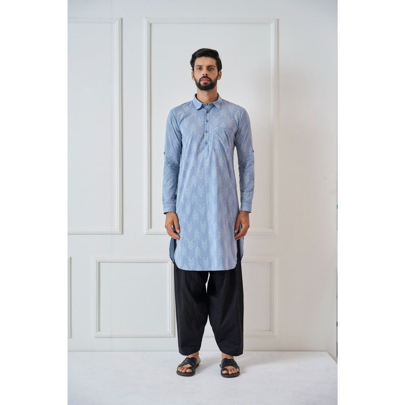 Men Indigo Regular Pure Cotton Pathani Kurta With White Salwar main image 1
