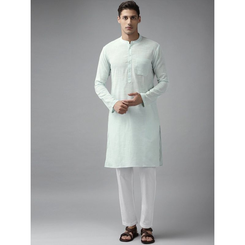 Men Green & Gold Stripe Printed Straight Kurta