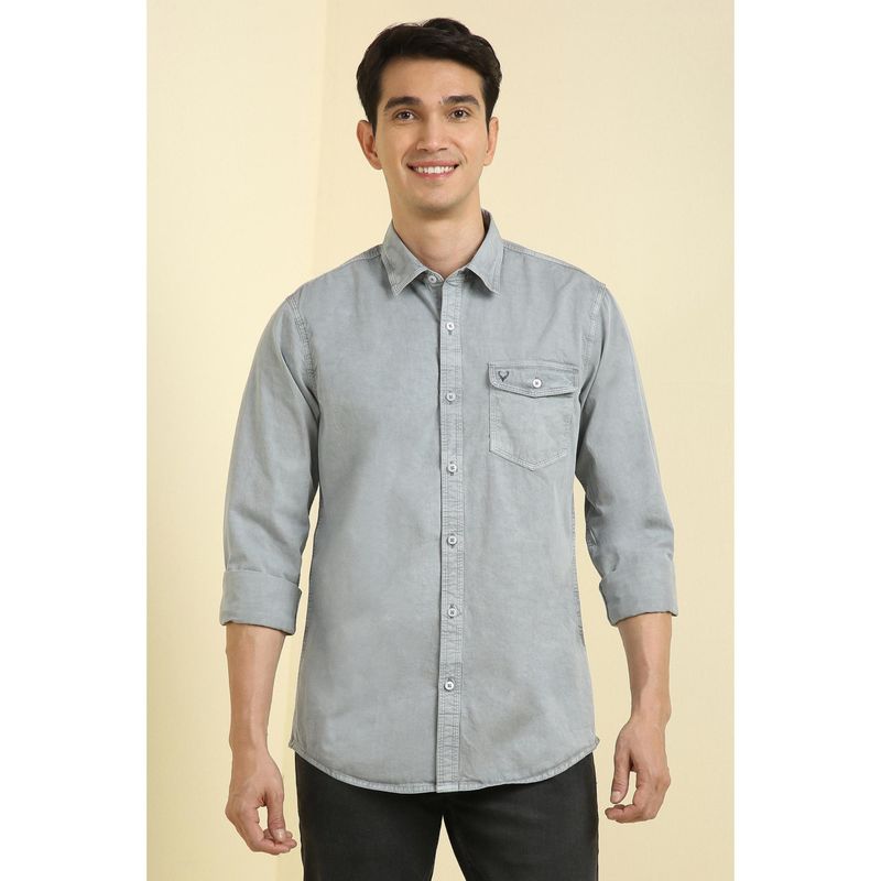Allen Solly Men Grey Custom Fit Solid Full Sleeves Casual Shirts (39)