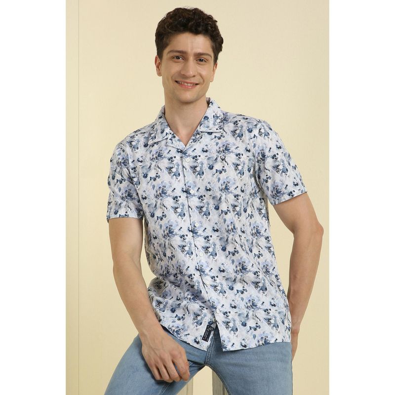 Allen Solly Men White Custom Fit Print Half Sleeves Casual Shirts (38)