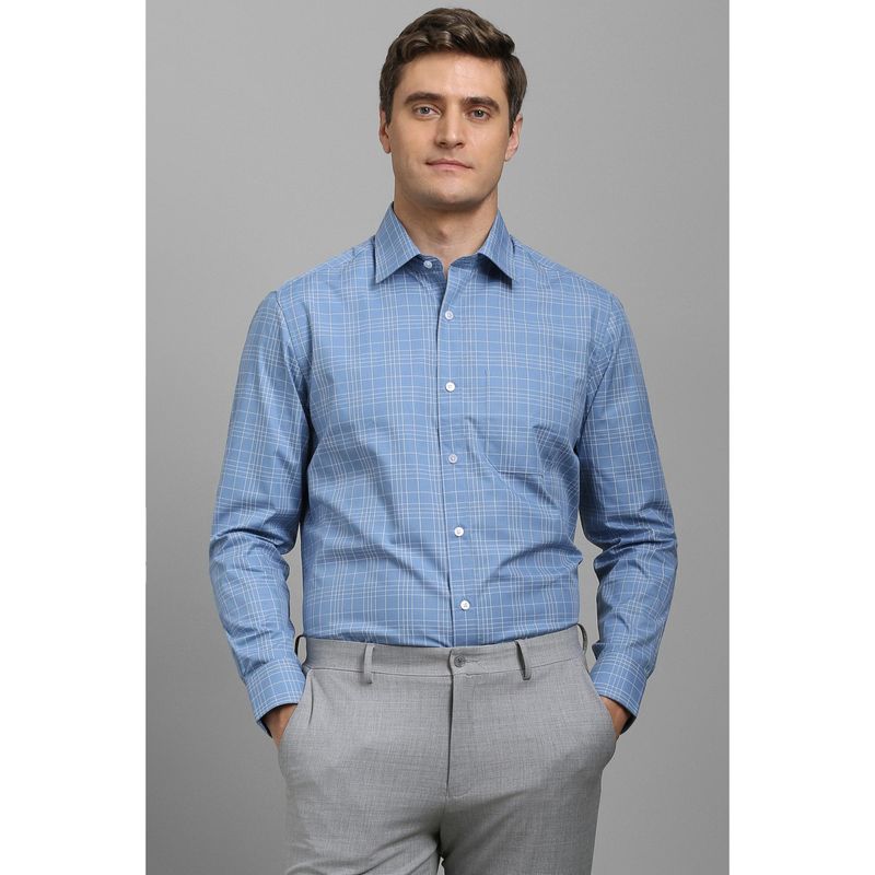 Louis Philippe Men Blue Classic Fit Check Full Sleeves Formal Shirt (38)