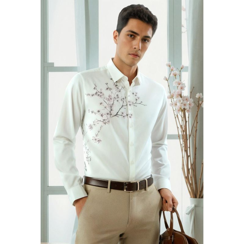 Louis Philippe Men White Slim Fit Print Full Sleeves Formal Shirt (39)