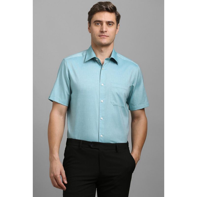 Louis Philippe Men Blue Classic Fit Textured Half Sleeves Formal Shirt (40)