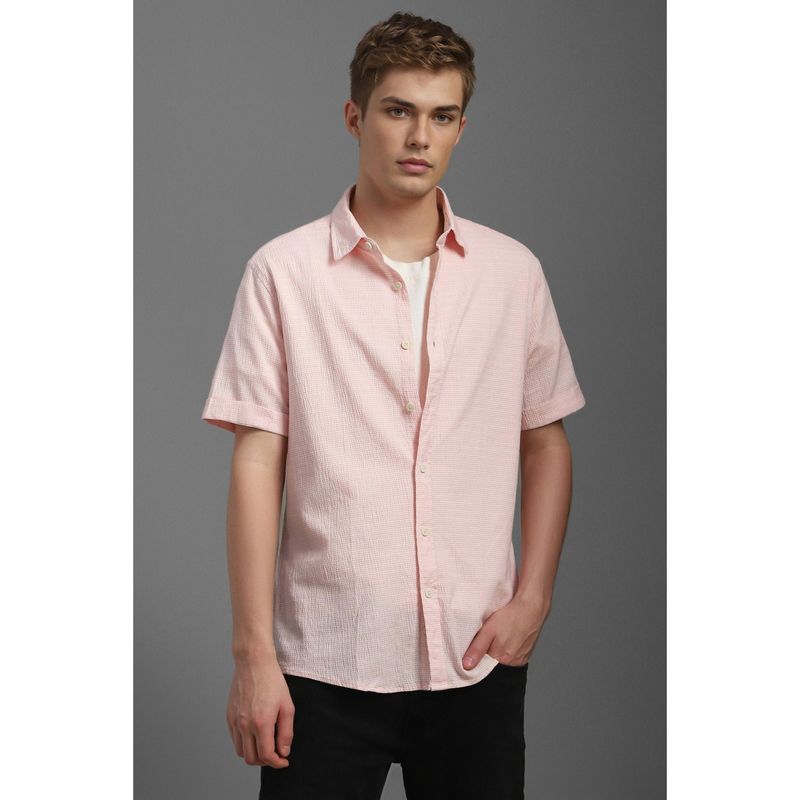 Louis Philippe Men Pink Slim Fit Textured Half Sleeves Casual Shirt (39)
