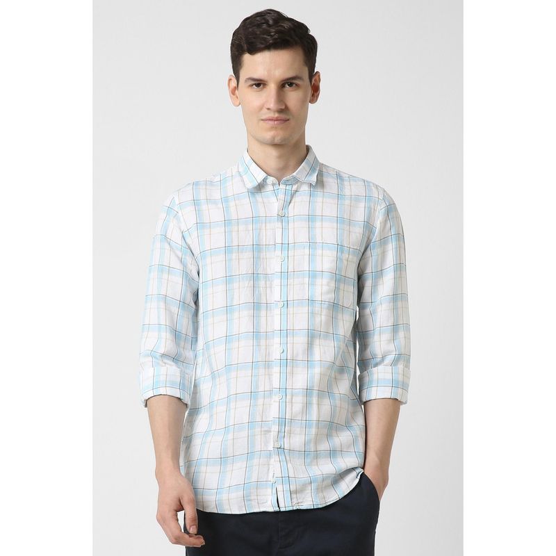 Peter England Men White Slim Fit Check Full Sleeves Casual Shirt (39)