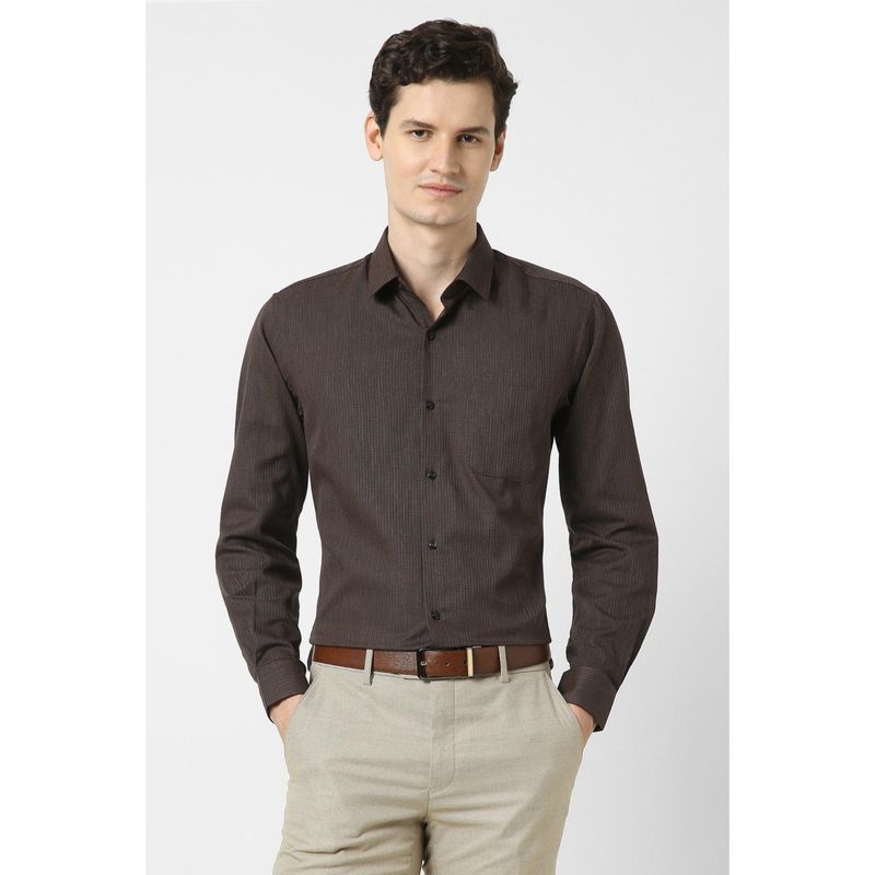 Peter England Men Brown Regular Fit Full Sleeves Formal Shirt (44)