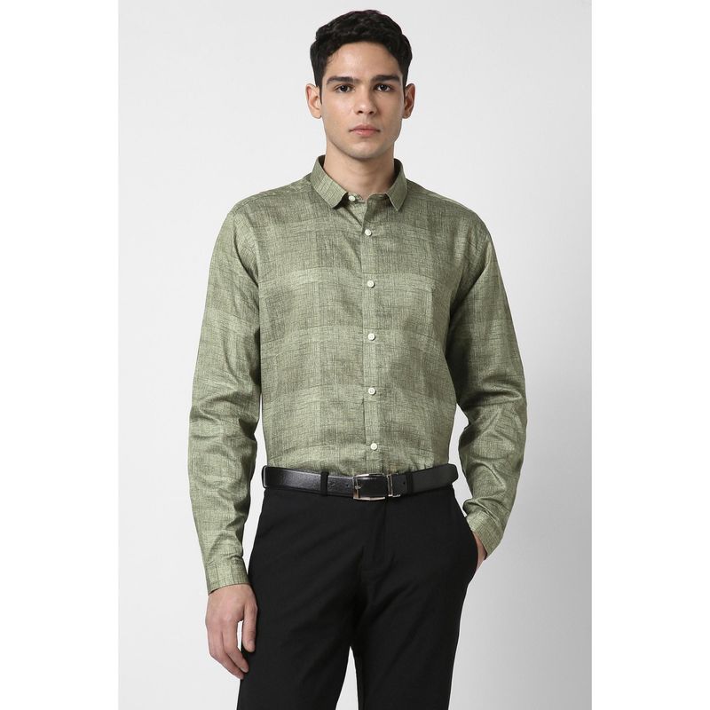 Van Heusen Men Olive Slim Fit Print Full Sleeves Party Shirt (39)