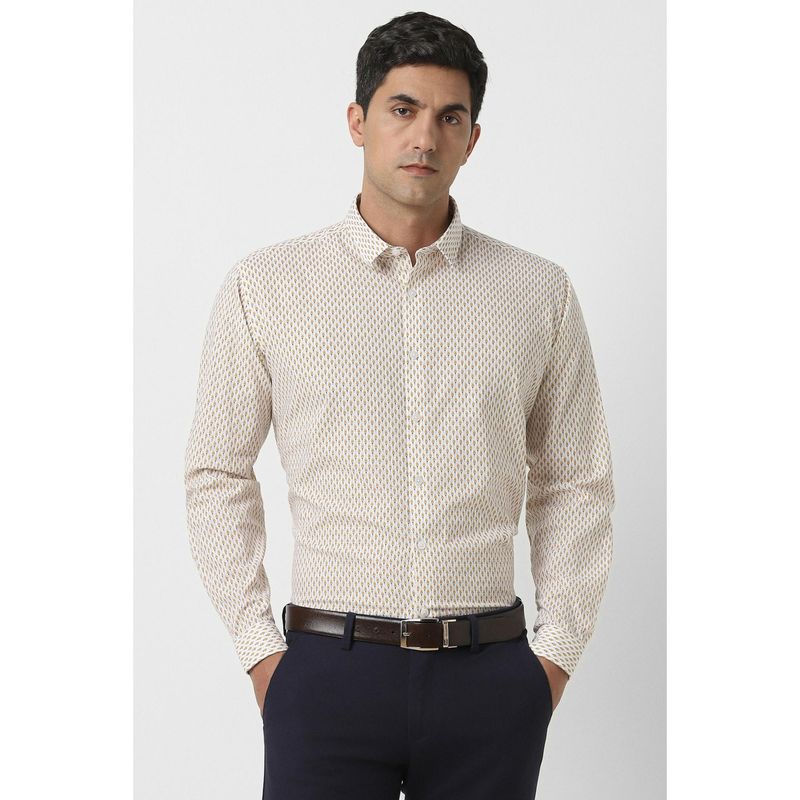 Van Heusen Men Beige Slim Fit Print Full Sleeves Party Shirt (40)