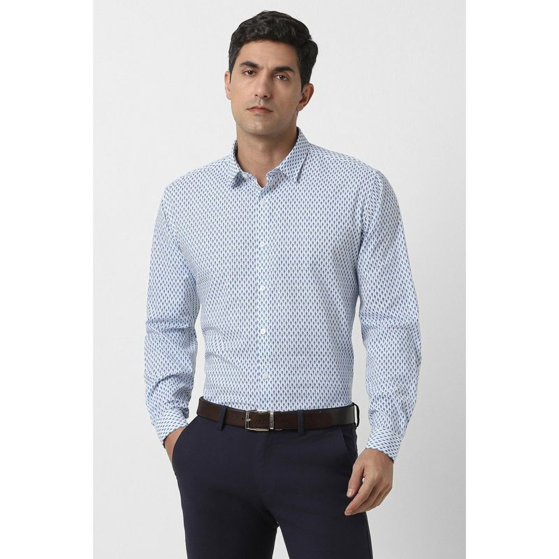 Van Heusen Men Blue Slim Fit Print Full Sleeves Party Shirt (39)