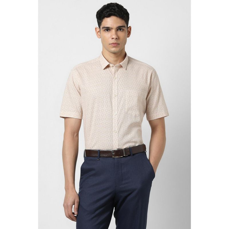 Van Heusen Men Beige Slim Fit Print Half Sleeves Party Shirt (39)